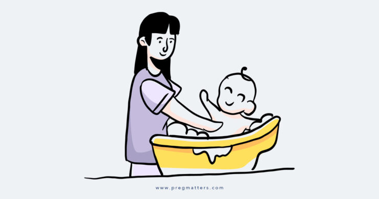 Mother Bathing Baby