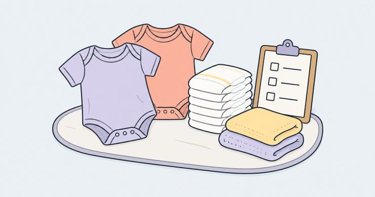 pm 008 new baby supplies selected web Baby bodysuits, nappies, folded cloths and a checklist